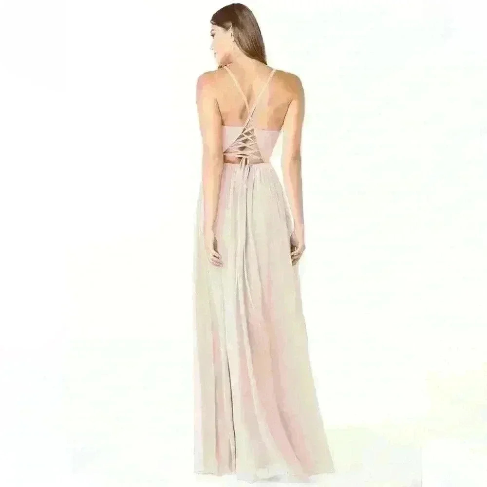 Azazie Aaida A-line Bow Chiffon Floor Length Dress Rose Petal Size A2 - Picture 5 of 9